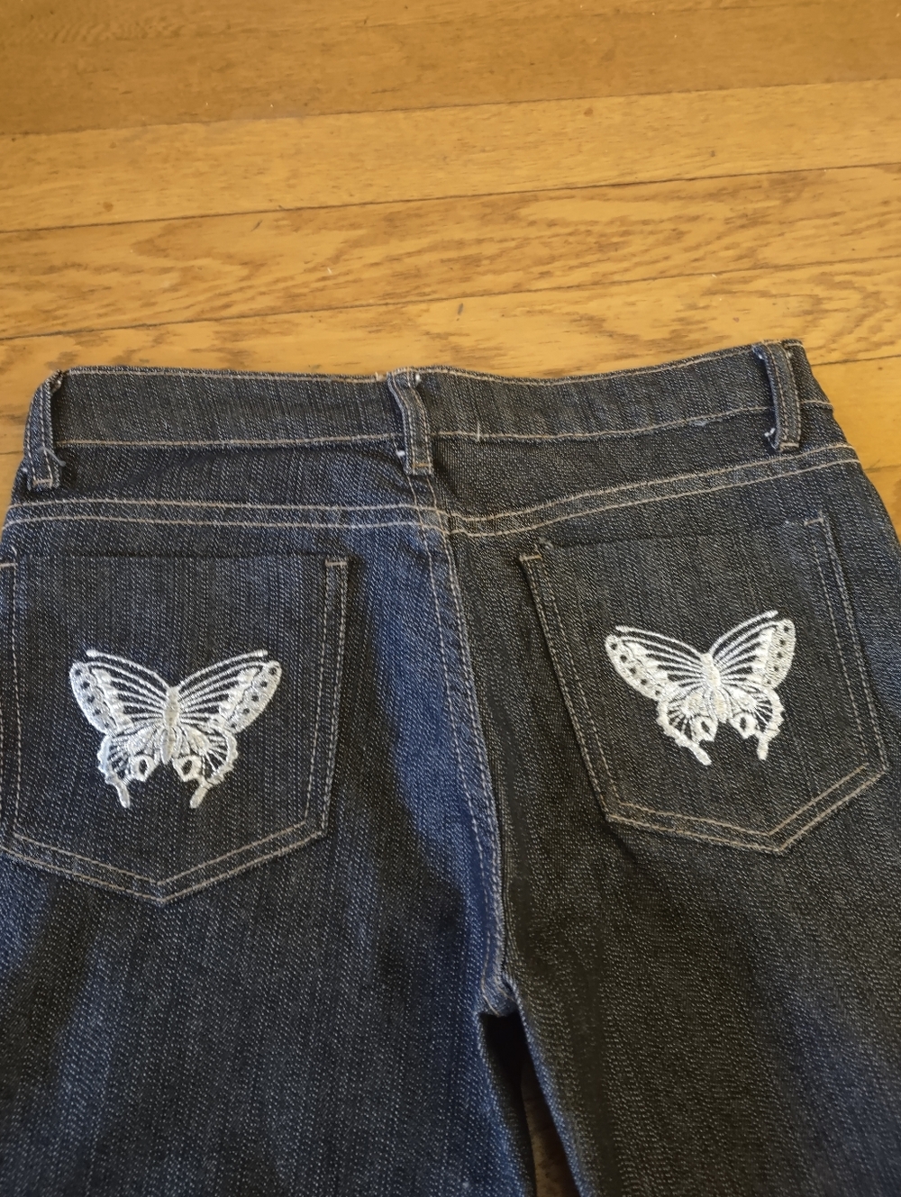 low rise Y2K dark blue skinny jeans with butterfly embroidery cara jeans 5/6